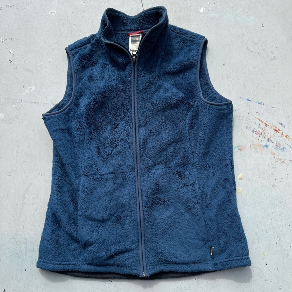 Women's North Face Vest Blue Solid Full-Zip M Outdoor Gorpcore Layer Hike Hippie